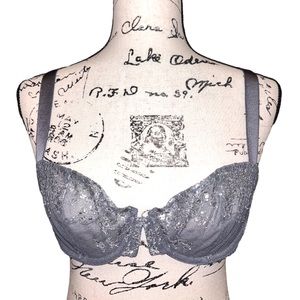NWOT VICTORIA’S SECRET Very Sexy Shine Unlined Balconet Silver Gray Bra Size 34D